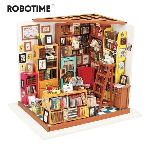 Robotime DIY Sam's Study Room mit Möbeln Kinder Erwachsene Miniatur Holzpuppenhaus Modellbau Kits Puppenhaus Spielzeug DG102 LJ200909