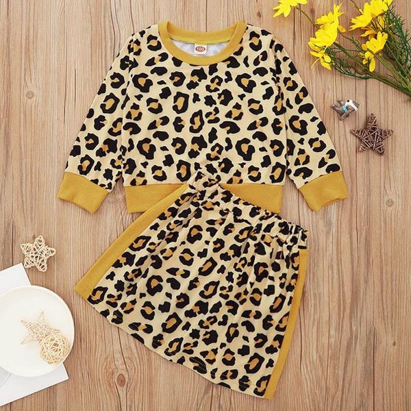 INS moda stampa leopardo vestiti per ragazze abiti per ragazze maglietta a maniche lunghe Top + gonne 2 pezzi / set abiti per ragazze boutique vestiti per ragazze