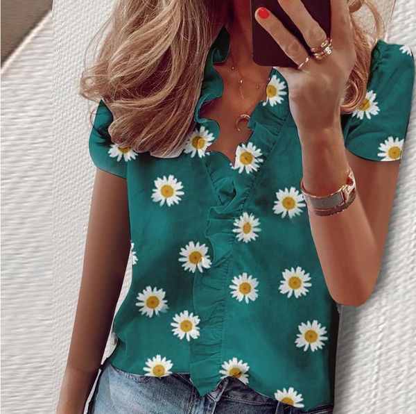 

blouse shirt women 2020 shirts short sleeve blouse shirt elegant fashion ruffle v neck womens and blouse tunic new, White