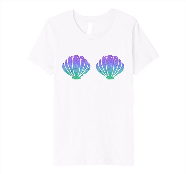 

mermaid shell festival birthday party shirt for women summer fashion design printed funny t shirt hip hop cotton harajuku, White