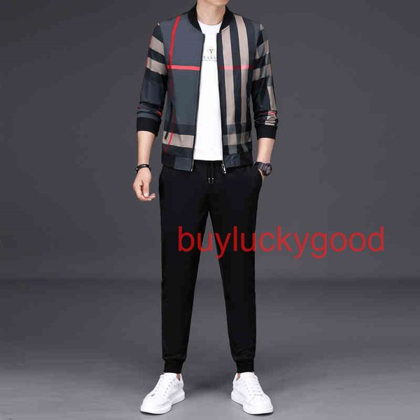 

brand tracksuits men's jacket set 2022 autumn new middle-aged and young korean slim fit handsome stand collar cardigan two-piece men&#0, Gray