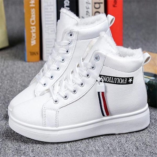 

2020 new winter boots warm pu plush winter woman women ankle boots shoes sneakers lace up short snow botas de mujer, Black