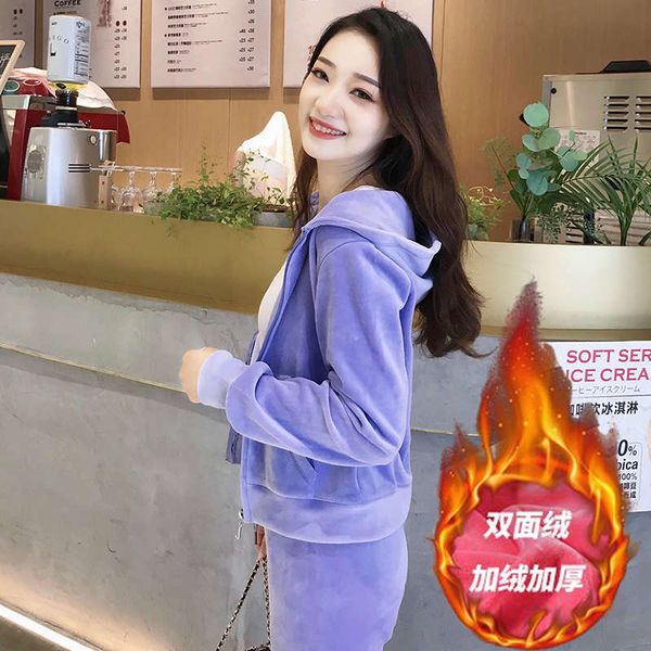 

gold velvet plush leisure sports women 2020 spring and autumn winter new slim two or three piece suit fashion, Gray