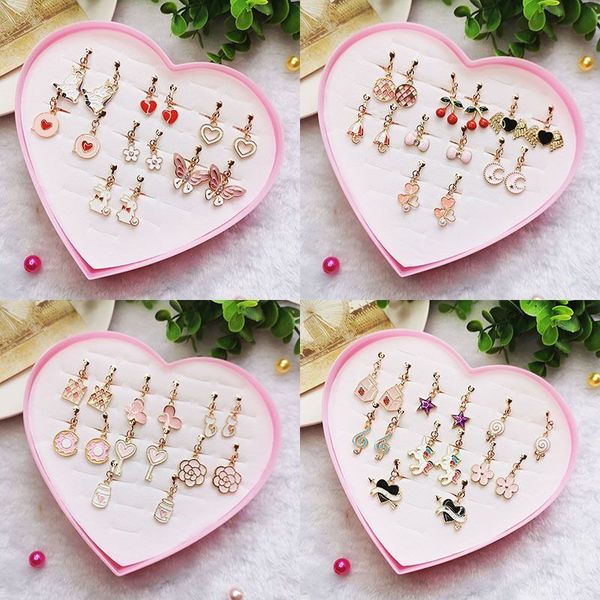 

new 7pcs / серия мультфильма для детей дети jewelry baby girl дети уха клип проколол сплав безболезненной серьга box подарки c, Silver