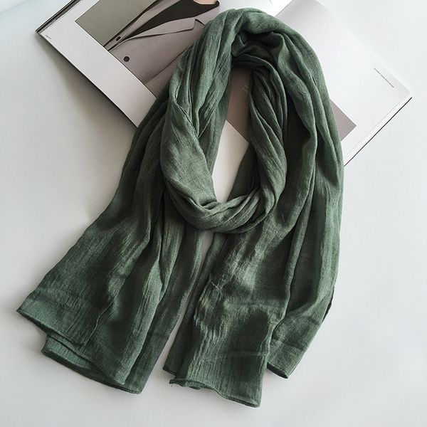

dark green pure cotton for women's spring and autumn winter sand towel linen thin breathable versatile new silk scarf, Blue;gray