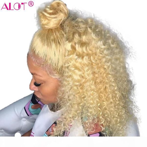 

613 blonde 13x4 lace bob wigs 150% brazilian kinky curly remy lace front short human hair wig pre plucked with baby hair, Black;brown