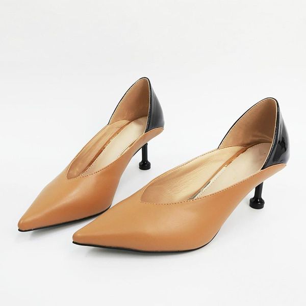 

new women pumps shoes pu leather pointed toe slip-on 6cm thin high heels wine glass heel shallow solid casual female shoes, Black