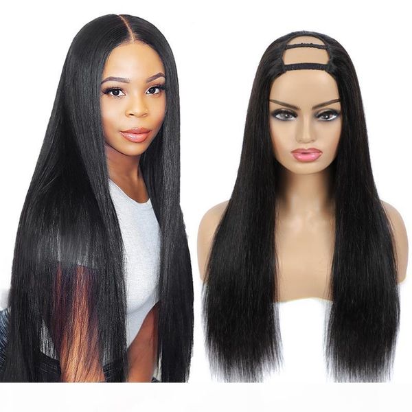 

u part wig human hair with clip 10-26 inch 150% glueless human hair wigs 2x4" u part brazilian straight human hair wig, Black;brown