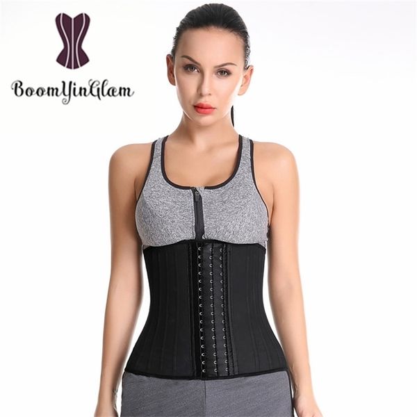 

latex waist trainer 25 steel boned body shaper height 29cm corset slimming belt waist cincher fajas shaperwear 950# 201222, Black;white