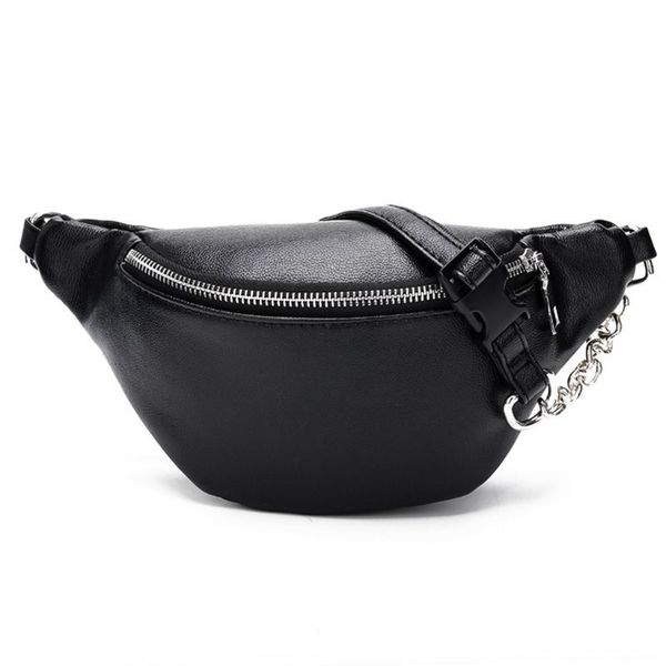 

fashion leather waist fanny pack chest bag phone purse with metal chain for woman