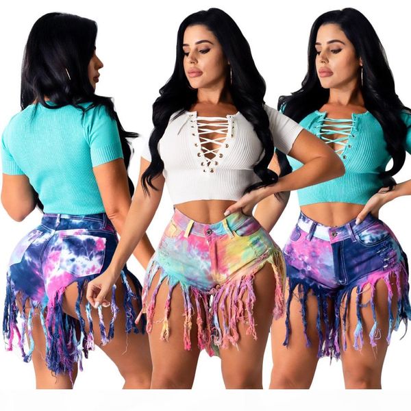 

women jean shorts tassel slimming tie dyed denim women jean shorts women designer jeans casual pants s-3xl, Blue