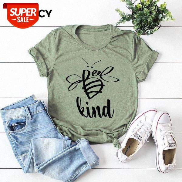 

jfuncy plus size summer t-shirt women cotton t shirt bee happy printed tshirt short sleeve loose mom female tee shirt #lk5o, White