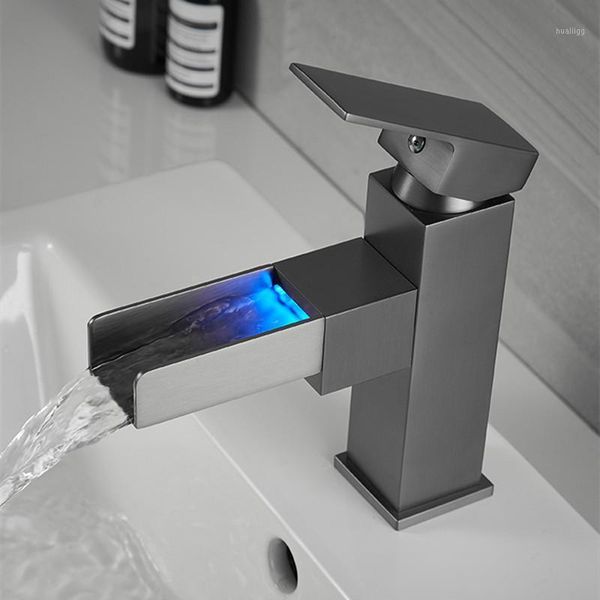 

basin sink faucet bathroom waterfall led faucet gold water power total brass mixer tap deck mounted single handle black chrome1