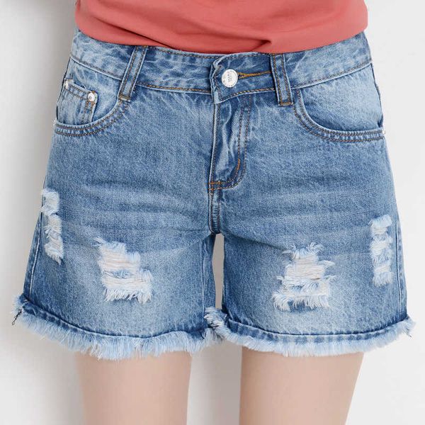 

new tassel burr hole denim shorts women's summer korean loose wide leg short jeans, White;black