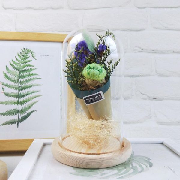 

artificial flower festival holiday gift romantic simulation glass cover micro landscape valentine's day gift led home decoration1