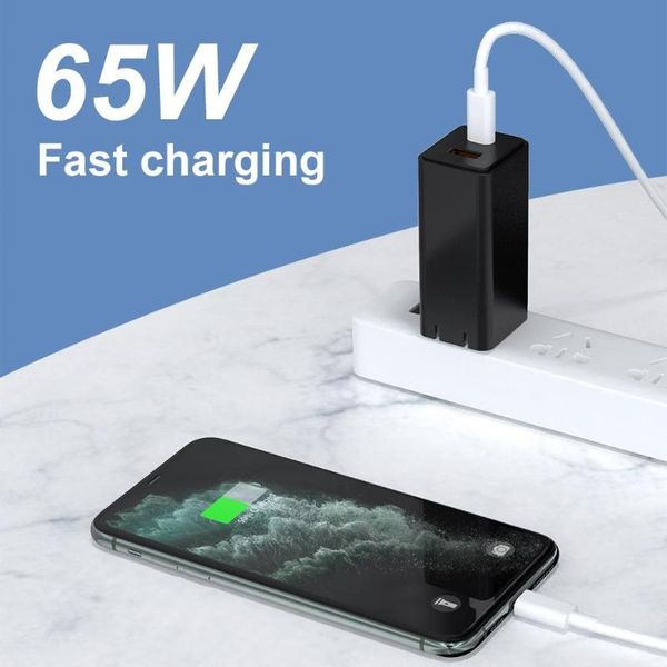 

qc 4.0 pd 3.0 type-c usb dual ports 65w fast charging phone charger adapter