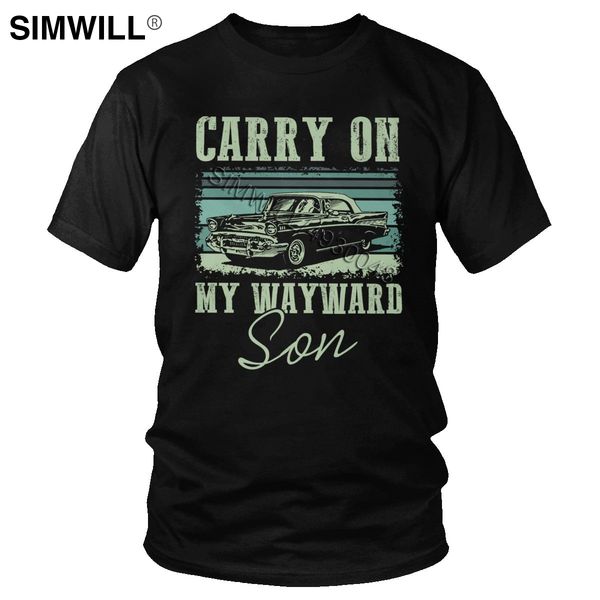 

sport vintage supernatural t shirt men carry on my wayward son short sleeve cotton winchester car t-shirr tv fans gift tee