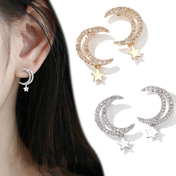 

2021 korean ear nail new fashion arrival moon star metal women classic stud earrings delicate simple earrings for female jewelry, Silver