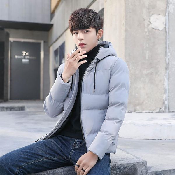 

mens cotton padded jacket men 2020 winter hooded warm waterproof jackets solid color soft shell casual fashion jacket for men1, Black