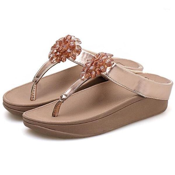 

summer slippers women casual durable flip flops beach sandals female wedge shoes rhinestone flowers lady room slippers sh4781, Black