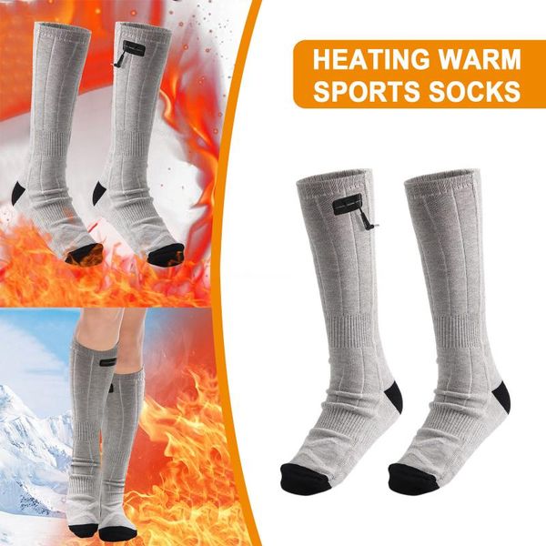

sports socks heated skiing for men women winter warming cycling hiking usb heating long tube warm, Black