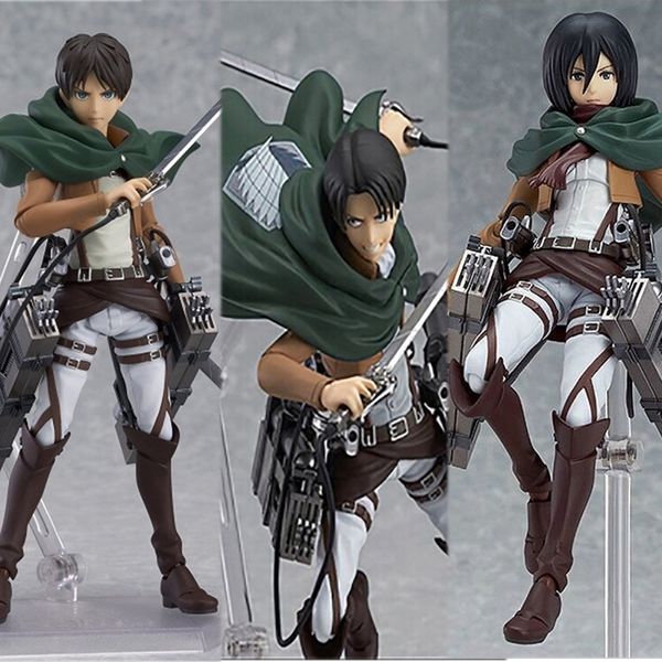 

figma 203 207 213 pvc action figure attack on titan figures anime eren jaeger mikasa levi rivaille ackerman figure model toy gif 1008