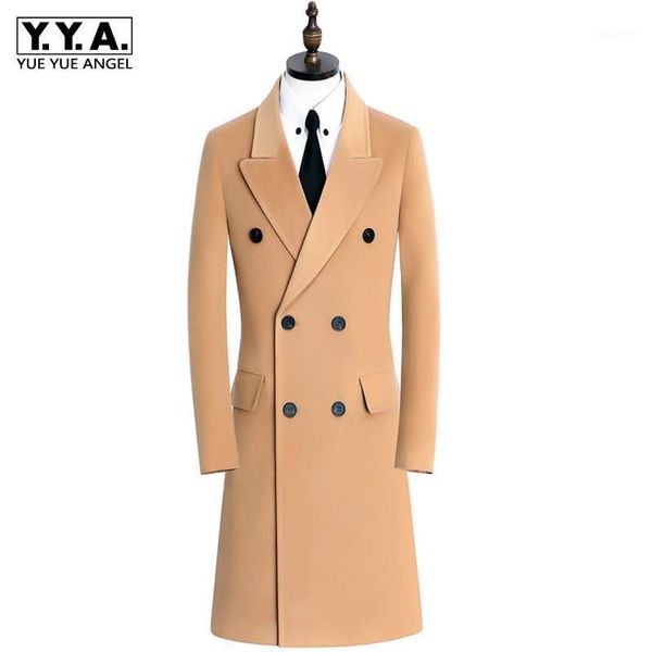 

men business casual cashmere coat lapel double-breasted woolen windbreaker autumn winter male korean new style plus size 9xl1, Black