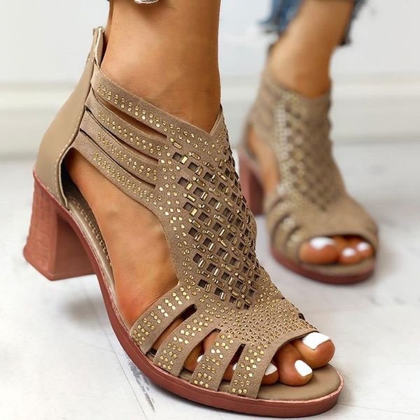 

summer women sandals high heels hollow open toe gladiator zipper ladies shoes party pumps platform casual sandalias de mujer y200405, Black