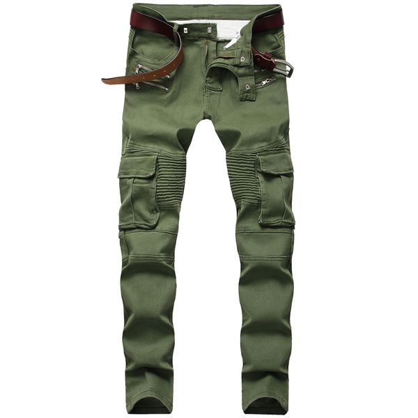 GODLIKEU Mens Motocicleta Jeans Verde Preto Skinny Biker Moto Designer Urban Jogger Calças Jeans