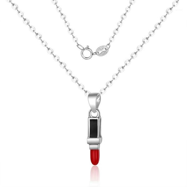 

100% 925 sterling silver lipstick necklace lip stick charm jewellery small charm necklaces real 925 silver jewelry necklace1