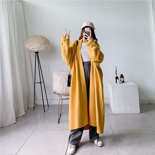 

women's knits & tees open stitch ultra long cashmere knitted sweater cardigan loose oversized women winter coat, White