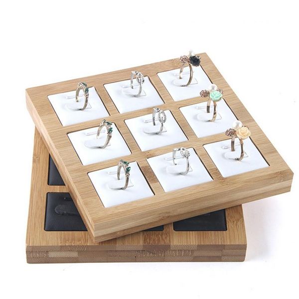 

selling fashion bamboo 9 grids rings jewelry display tray pendants rings jewelry props simple packaging sales, Pink;blue
