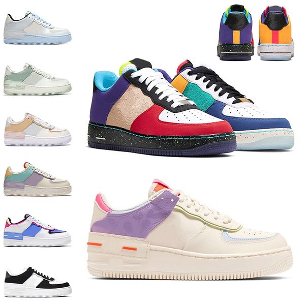 

wt shadow nik airforce 1 one running shoes beige pale ivory white off triple black glacier blue mens womens trainers sneakers, White;red