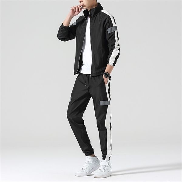 

men's set fashion sports men sweatsuit hip hop fitness clothing two pieces sweatshirt sweatpant male tracksuit black white grey 201130, Gray