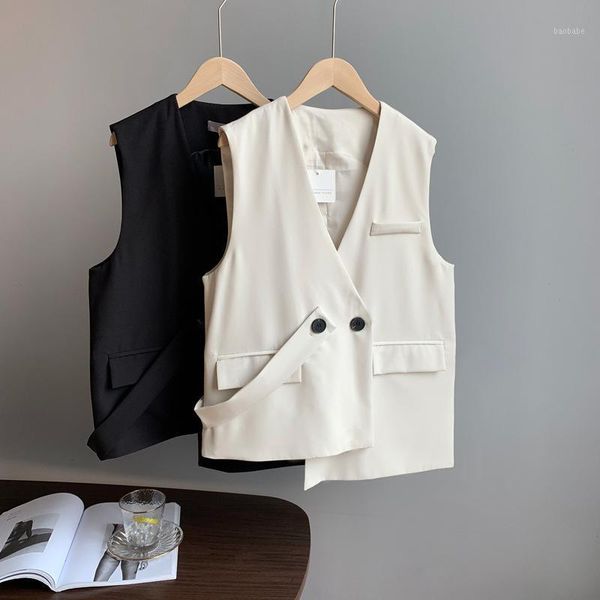 

2021 spring coat v-neck pure color csausl vest for women chaleco mujer gilet casaco feminino1, Black;white