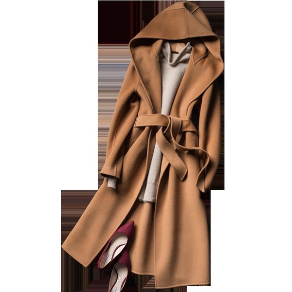 

autumn and winter pure wool coat it moman casual hooded cashmere jacket handmade double-sided t200315, Black