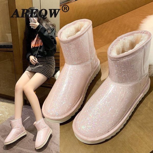 

2020 winter snow women boots plush warm shoes platform boots women transparent waterproof fur round head shoes woman, Black