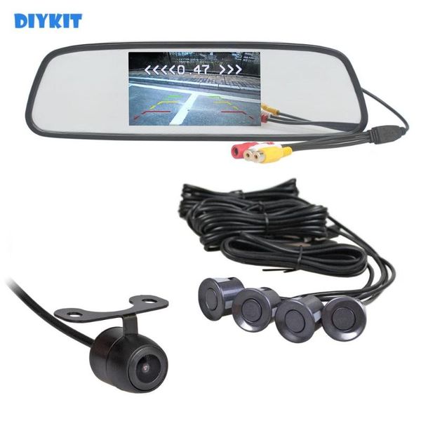 

diykit 5" rear view mirror car monitor + rear view backup car camera video parking radar + 4 sensors