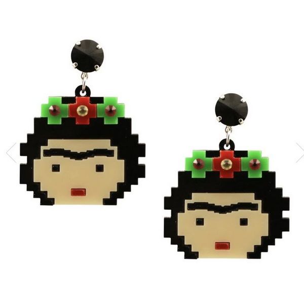 

new fashion cartoon mosaic human head acrylic drop errings cool exaggerated mix color vintage dangle earrings jewelry brincos, Silver