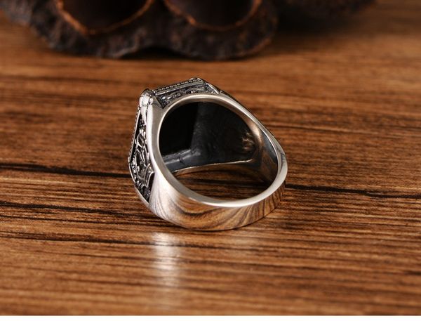 

faux flame jewelry, 925 black agate sterling silver ring for men