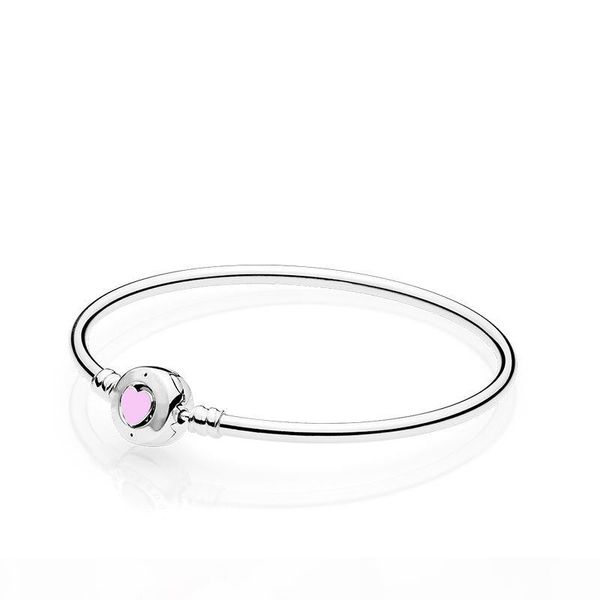

women's fashion luxury bangle 925 sterling silver pink heart enamel bracelet original box for pandora charms european beads jewelry diy, Black