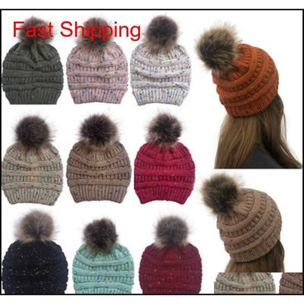 

winter women confetti knitted hat warm pom pom colorful wool hat ladies skull beanie solid female outdoor caps 10 colors zza982 rlepw