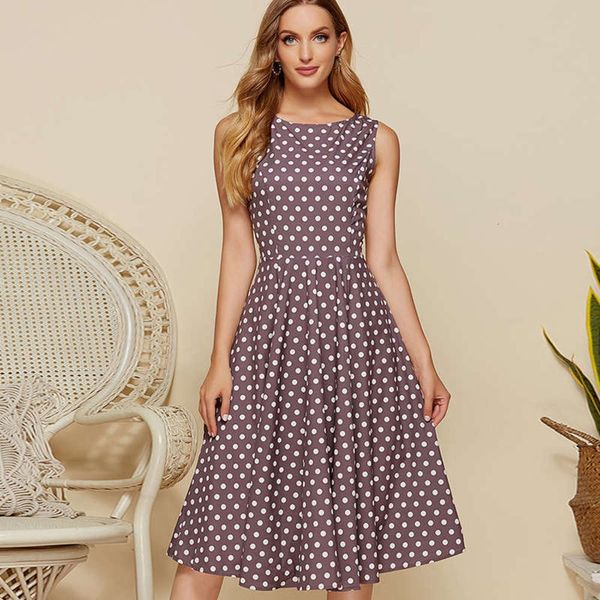 

round brown hepburn sleeveless women's small dress, Black;gray