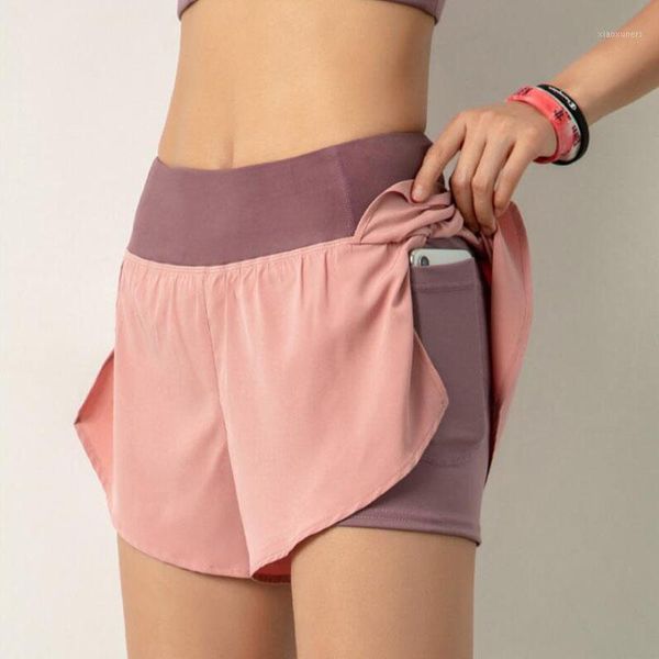 

yoga outfits women's summer sport short 2 in 1 pocket running quick-drying fitness training shorts women high waist loose clothes1, White;red