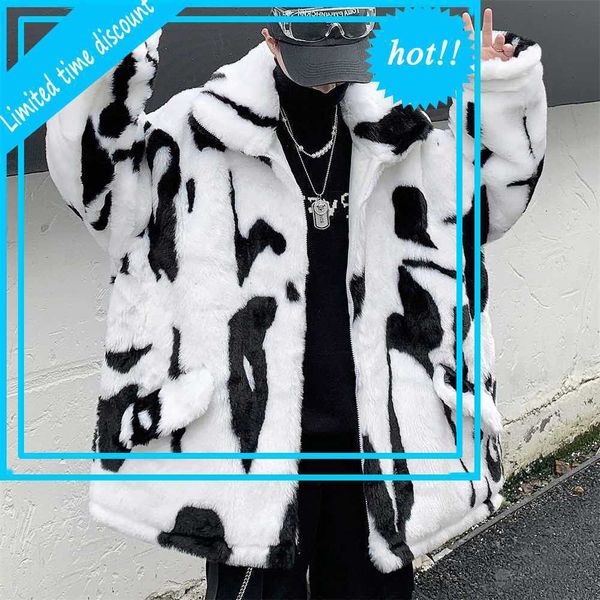

white black printing faux leather fur men coat winter jacket, Black;brown