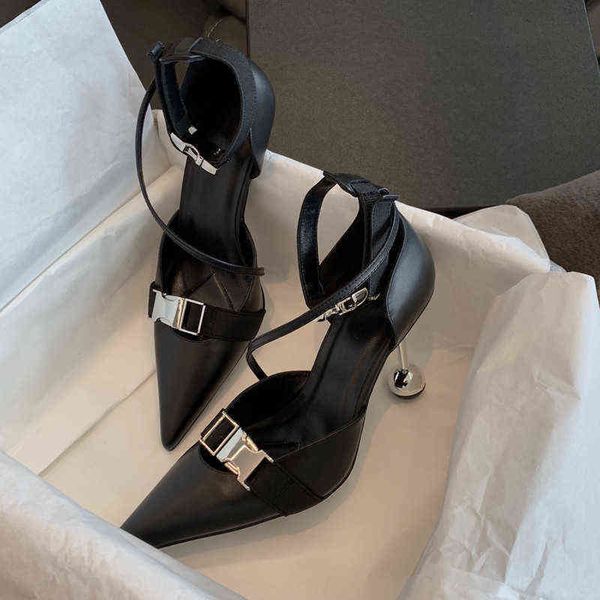 

dress shoes 2022 new spring women pumps pointed toe rhinestone metal high heels woman party on cup heeled mules 220221, Black