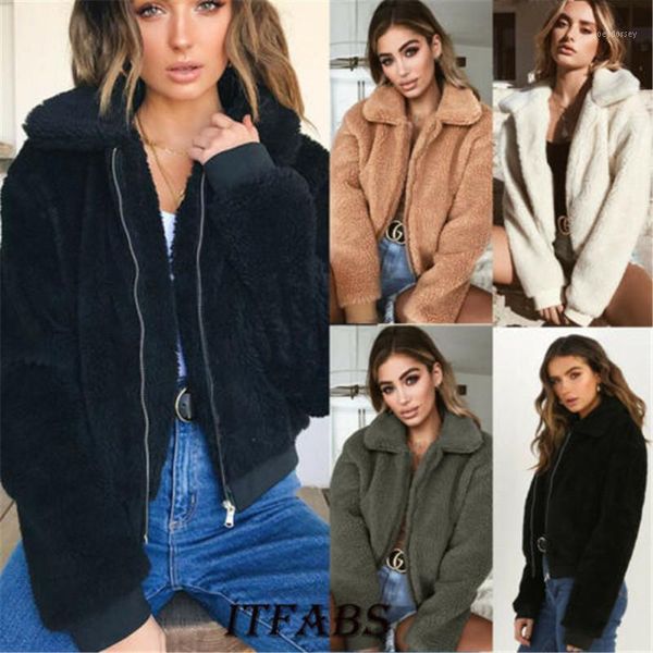 

elegant faux fur coat women 2020 autumn winter warm soft zipper fur jacket female plush overcoat casual outerwear1, Black;brown