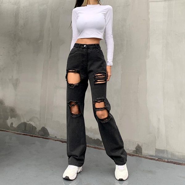 

y2k 90s black jeans ripped out denim pants high waisted cargo pants women vintage korean style denim trousers streetwear hot, Blue