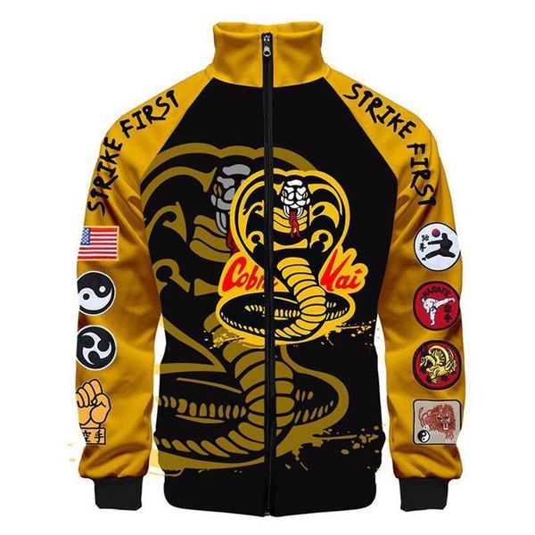

cobra kai print new fashion 3d стенд воротник мужчины мужчины женщины молния толстовки длинные рукавы спорт унисекс 3d топы тофлетья, Black