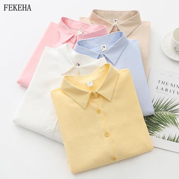 

white shirts womens blouses and long sleeve 100% cotton loose office wear clothes spring autumn solid color lady outwear1